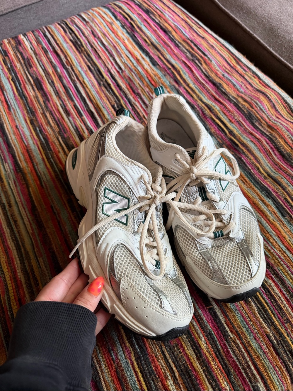 New Balance Cream and Green Women's Mesh Sneakers
